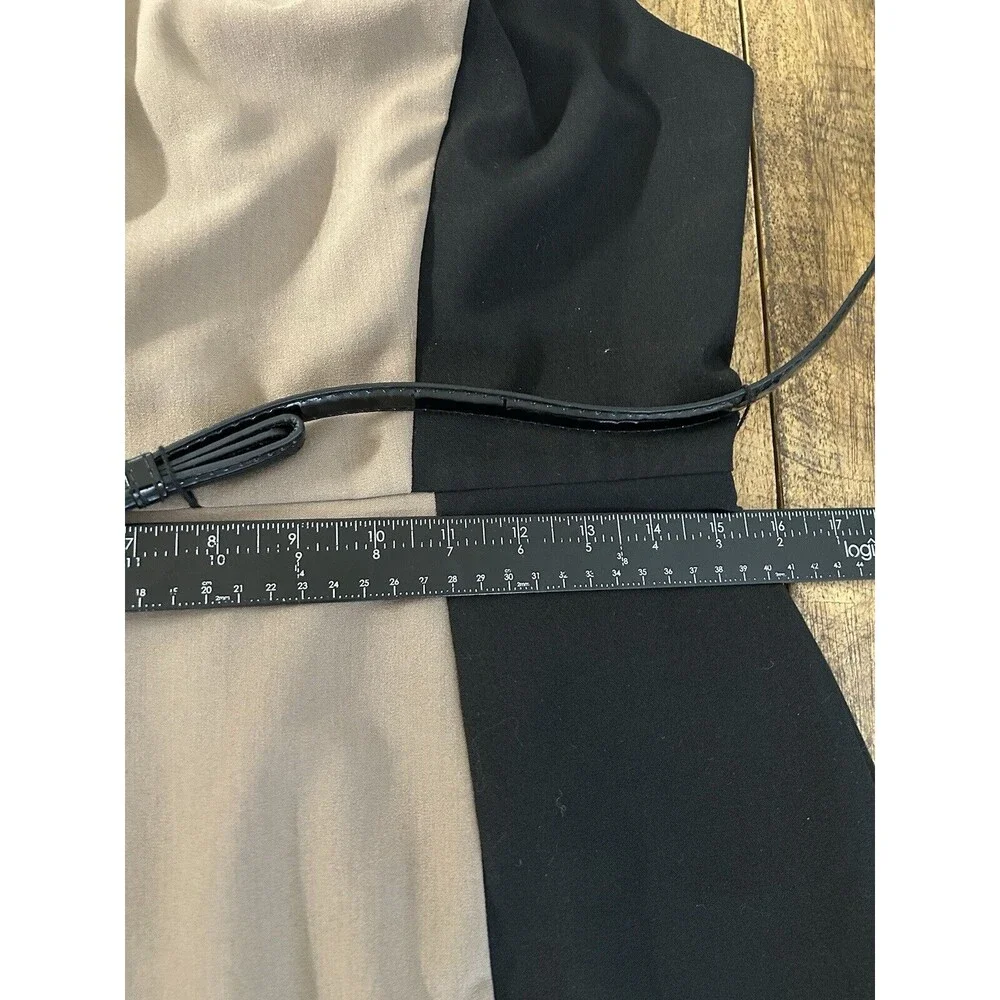 SINGLE Veronica Colorblock Black/Ivory Dress Career Wear Belted Size 10 - Picture 13 of 15